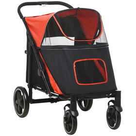 PawHut One-Click Foldable Doggy Stroller for Medium Large Dogs, Pet Stroller with Storage, Smooth Ride with Shock Absorption, Mesh Window, Safety Leash, Big Dog Walking Stroller, Red W2225P173806