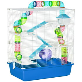 PawHut Extra Large 23" Hamster Cage with Tubes and Tunnels, Portable Carry Handles, Rat House and Habitats Big 5-Tier Design, Includes Exercise Wheel, Water Bottle, Food Dish, Blue W2225P173814