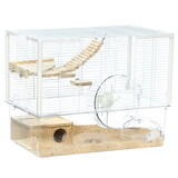 PawHut Hamster Cage, Transparent Gerbil Cage for Hamsters and Gerbils with Deep Bottom, Wooden Ramp, Hut, Bathroom and Exercise Wheel, 23.25