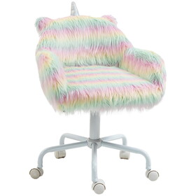 HOMCOM Fluffy Unicorn Office Chair with Mid-Back and Armrest Support, 5 Star Swivel Wheel White Base, Rainbow W2225P173829