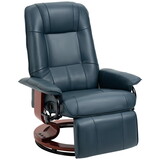 HOMCOM Faux Leather Manual Recliner with Swivel Wood Base, Blue W2225P173865