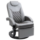 HOMCOM PU Recliner Armchair with Footrest, Headrest, and Round Steel/Wood Base