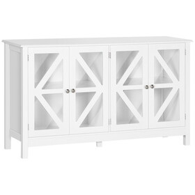 HOMCOM Sideboard, Buffet Cabinet with 4 Tempered Glass Doors and Adjustable Storage Shelf, Credenza, White