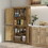 HOMCOM 64" Rattan Kitchen Storage Cabinet with Adjustable Shelf, Natural