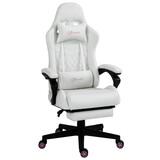 Vinsetto High Back PU Leather Gaming Chair, Racing Computer Chair with Swivel Wheels, Retractable Footrest, Headrest, Lumbar Support, and Armrest, White and Pink