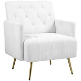 HOMCOM Modern Sherpa Accent Chair with Tufted Pattern and Steel Legs, White