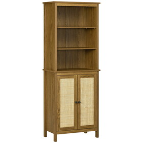 HOMCOM Bookcase with Cabinet and Open Shelves, Tall Bookshelf, Walnut
