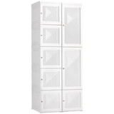HOMCOM Portable Wardrobe Closet, Folding Bedroom Armoire, Clothes Storage Organizer with 8 Cube Compartments, Hanging Rod, Magnet Doors, White W2225P173981