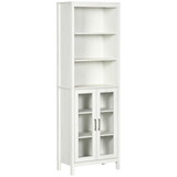 kleankin Tall Bathroom Storage Cabinet with 3 Tier Shelf, Glass Door Cabinet, Freestanding Linen Tower with Adjustable Shelves, Antique White W2225P173987