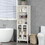 kleankin Tall Bathroom Storage Cabinet with 3 Tier Shelf, Glass Door Cabinet, Freestanding Linen Tower with Adjustable Shelves, Antique White