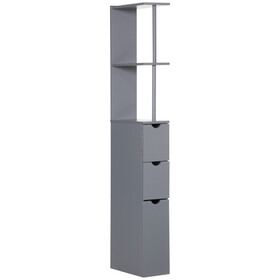 HOMCOM 54" Tall Bathroom Storage Cabinet, Freestanding Linen Tower with 2-Tier Shelf and Drawers, Narrow Side Floor Organizer, Grey