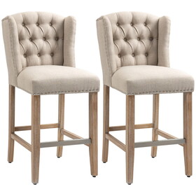 HOMCOM Counter Height Bar Stools Set of 2 with Wood Legs, Beige W2225P173997