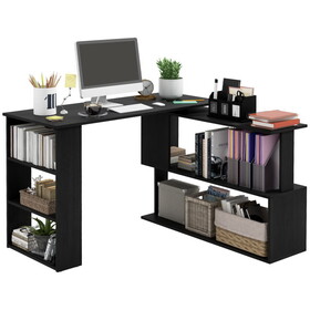 HOMCOM L Shaped Corner Desk, 360 Degree Rotating Home Office Desk with Storage Shelves, Writing Table Workstation, Black W2225P173999