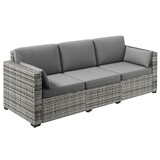 Outsunny Wicker Patio Couch, PE Rattan 3-Seat Sofa, Outdoor Furniture with Deep Seating, Cushions, Steel Frame, Gray