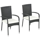 Outsunny Stackable PE Rattan Outdoor Dining Chairs with Cushions, Set of 2 Patio Wicker Dining Chairs with Armrests and Backrest for Patio, Deck, Cream White W2225P174004