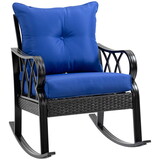 Outsunny Outdoor Wicker Rocking Chair with Padded Cushions, Aluminum Furniture Rattan Porch Rocker Chair w/ Armrest for Garden, Patio, and Backyard, Blue