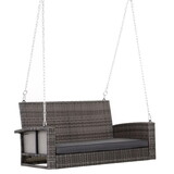 Outsunny 2 Person Wicker Hanging Swing Bench, Front Porch Swing Outdoor Chair with Cushions 550 lbs. Weight Capacity for Backyard, Garden, Grey W2225P174013