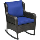 Outsunny Outdoor Wicker Rocking Chair with Wide Seat, Thick Cushions, Rattan Rocker with Steel Frame, High Weight Capacity for Patio, Garden, Backyard, Dark Blue