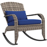 Outsunny Outdoor Wicker Adirondack Rocking Chair, Patio Rattan Rocker Chair with High Back, Seat Cushion, and Pillow for Garden, Porch, Balcony, Dark Blue W2225P174022