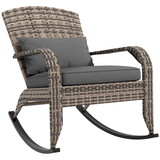 Outsunny Outdoor Wicker Adirondack Rocking Chair, Patio Rattan Rocker Chair with High Back, Seat Cushion, and Pillow for Garden, Porch, Balcony, Gray W2225P174023