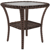 Outsunny Rattan Coffee Table with Storage Shelf, Wicker Side Table with Glass Top, Outdoor End Table for Garden, Porch, Backyard, Mix Brown W2225P174029