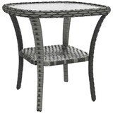 Outsunny Rattan Coffee Table with Storage Shelf, Wicker Side Table with Glass Top, Outdoor End Table for Garden, Porch, Backyard, Mix Gray W2225P174030