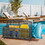 Outsunny Patio Wicker Pool Float Storage with Wheels, Outdoor Rolling PE Rattan Pool Caddy, Includes Compartment and Basket, for Pool, Garden, Deck, Dark Grey