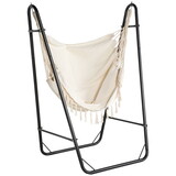 Outsunny Patio Hammock Chair with U Shape Stand, Outdoor Hammock Swing Hanging Lounge Chair with Side Pocket, Black/Cream White