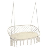 Outsunny 2-Person Hammock Chair Macrame Swing with Soft Cushion, Hanging Cotton Rope Chair for Indoor Outdoor Home Patio Backyard, White W2225P174059