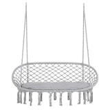 Outsunny 2-Person Hammock Chair Macrame Swing with Soft Cushion, Hanging Cotton Rope Chair for Indoor Outdoor Home Patio Backyard, Grey W2225P174060