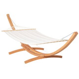 Outsunny Outdoor Hammock with Stand, Extra Large Heavy Duty Wooden Frame, No Tree Needed, 12.8' Indoor Outside Boho Style Nap Bed, Natural Cotton, White W2225P174062