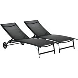 Outsunny Chaise Lounge Outdoor, 2 Piece Lounge Chair with Wheels, Tanning Chair with 5 Adjustable Positions for Patio, Beach, Yard, Pool, Black