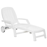 Outsunny Outdoor Chaise Lounge Chair on Wheels with Storage Box, Waterproof Lounger with Quick assembly, Folding Design, 5 Level Adjustable Backrest for Pool, Beach, Patio, Garden, White W2225P174093