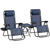 Outsunny Zero Gravity Chair Set with Side Table, Folding Reclining Chair with Cupholders & Pillows, Adjustable Lounge Chair for Pool, Backyard, Lawn, Beach, Blue W2225P174099