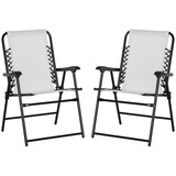 Outsunny Set of 2 Patio Folding Chairs, Outdoor Bungee Sling Chairs w/ Armrests, Portable Lawn Chairs for Camping, Garden, Pool, Beach, Backyard, Cream White