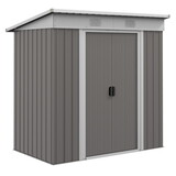 Outsunny 6' x 4' Metal Lean to Garden Shed, Outdoor Storage Shed, Garden Tool House with Double Sliding Doors, 2 Air Vents for Backyard, Patio, Lawn, Gray W2225P174117