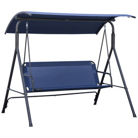 Outsunny 3-Person Porch Swing Bench with Stand & Adjustable Canopy, Armrests, Steel Frame for Outdoor, Garden, Patio, Porch & Poolside, Dark Blue