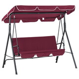Outsunny 3-Seat Outdoor Patio Swing Chair with Removable Cushion, Steel Frame Stand and Adjustable Tilt Canopy for Patio, Garden, Poolside, Balcony, Backyard, Wine Red