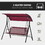 Outsunny 3-Person Porch Swing Bench with Stand & Adjustable Canopy, Armrests, Steel Frame for Outdoor, Garden, Patio, Porch & Poolside, Wine Red