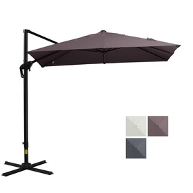 Outsunny 8FT Cantilever Patio Umbrella, Square Outdoor Offset Umbrella with 360&#176; Rotation, Aluminum Hanging Umbrella with 3-Position Tilt, Crank & Cross Base for Garden, Brown W2225P174152