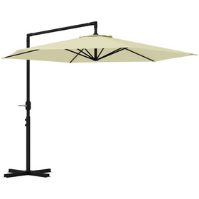 Outsunny 9.5FT Cantilever Patio Umbrella with Crank, Cross Base and Air Vent, Round Hanging Offset Umbrella, Heavy Duty Outdoor Umbrella for Garden, Pool, Backyard, Deck, Beige