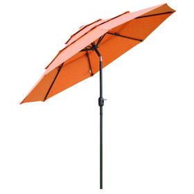 Outsunny 9FT 3 Tiers Patio Umbrella Outdoor Market Umbrella with Crank, Push Button Tilt for Deck, Backyard and Lawn, Orange W2225P174162