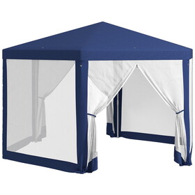 Outsunny 13' x 11' Outdoor Party Tent, Hexagon Sun Shade Shelter Canopy with Protective Mesh Screen Sidewalls, Ropes & Stakes, Blue