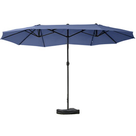 Outsunny Patio Umbrella 15' Steel Rectangular Outdoor Double Sided Market with base, Sun Protection & Easy Crank for Deck Pool Patio, Dark Blue W2225P174183