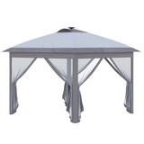 Outsunny 11' x 11' Pop Up Canopy, Instant Canopy Tent with Solar LED Lights, Remote Control, Zippered Mesh Sidewalls and Carrying Bag for Backyard Garden Patio, Gray