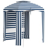Outsunny 5.8' x 5.8' Portable Beach Umbrella with Double-Top, Ruffled Outdoor Cabana with Walls, Vents, Sandbags, Carry Bag, Blue & White Stripe