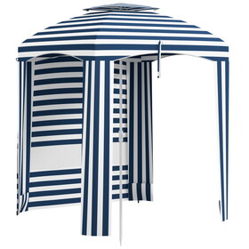 Outsunny 5.8' x 5.8' Portable Beach Umbrella with Double-Top, Ruffled Outdoor Cabana with Walls, Vents, Sandbags, Carry Bag, Blue & White Stripe W2225P174194