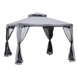 Outsunny 9.6' x 9.6' Patio Gazebo, Outdoor Canopy Shelter with 2-Tier Roof and Netting, Steel Frame for Garden, Lawn, Backyard, and Deck, Gray