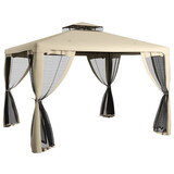 Outsunny 9.6' x 11.6' Patio Gazebo, Outdoor Canopy Shelter with 2-Tier Roof and Netting, Steel Frame for Garden, Lawn, Backyard, and Deck, Taupe