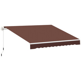 Outsunny 12' x 8' Retractable Awning Patio Awnings Sun Shade Shelter with Manual Crank Handle, 280g/m&#178; UV & Water-Resistant Fabric and Aluminum Frame for Deck, Balcony, Yard, Brown